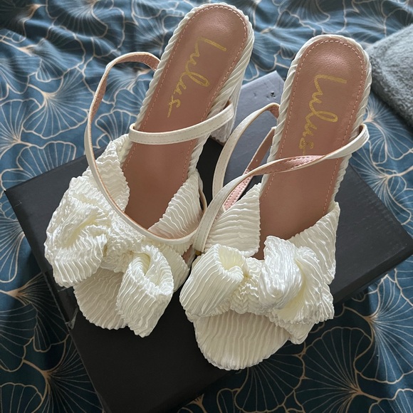 Lulus White Bow Platform Ankle Strap Heels - Picture 2 of 3